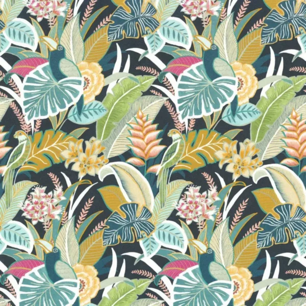green botanical printed fabric from Camengo
