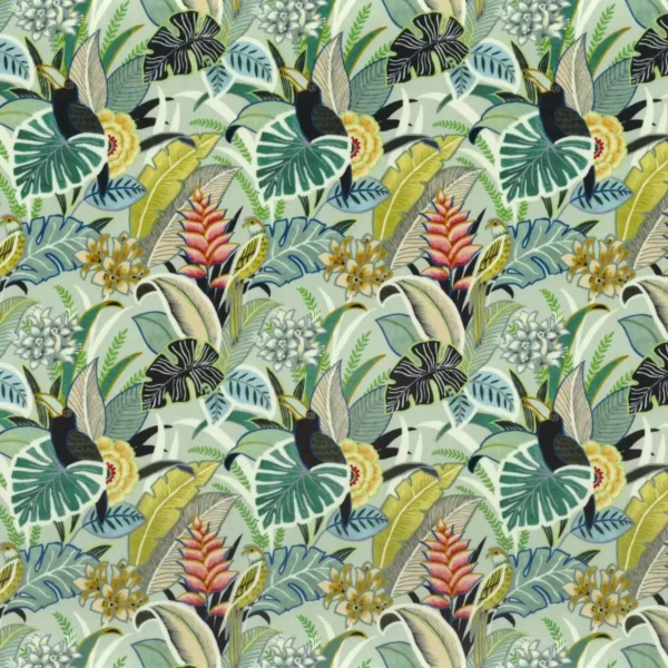 green botanical velvet-chenille fabric from Camengo