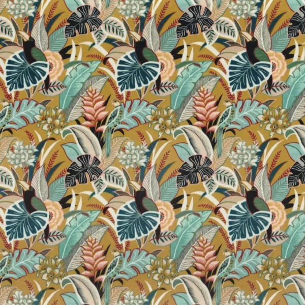 Iguacu Velvet Fabric - Safran by multicolour botanical velvet-chenille fabric from Camengo