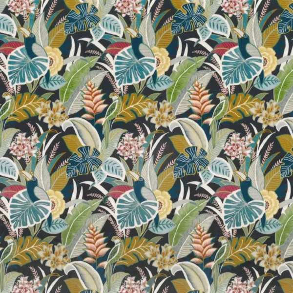Iguacu Velvet Fabric - Nuit by multicolour botanical velvet-chenille fabric from Camengo