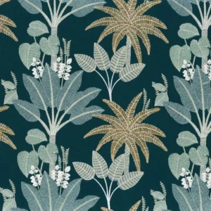 blue botanical embroideried fabric from Camengo