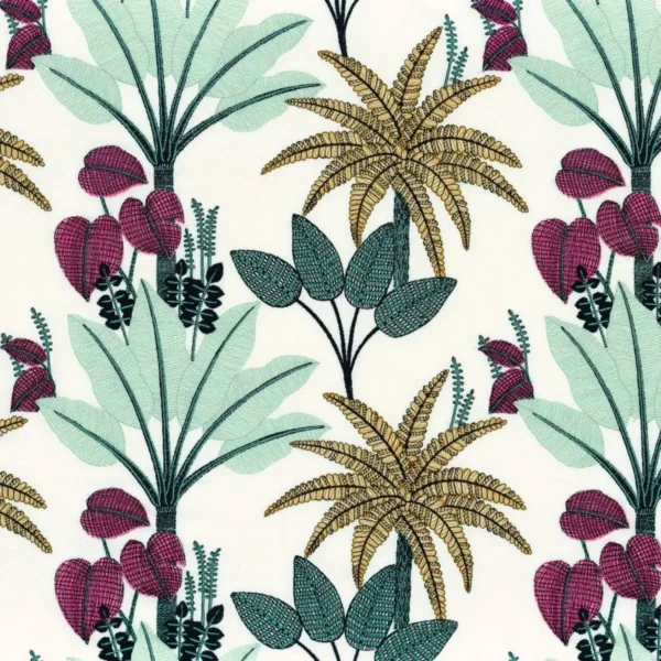 green botanical embroideried fabric from Camengo