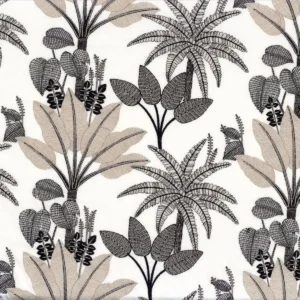 black-grey botanical embroideried fabric from Camengo