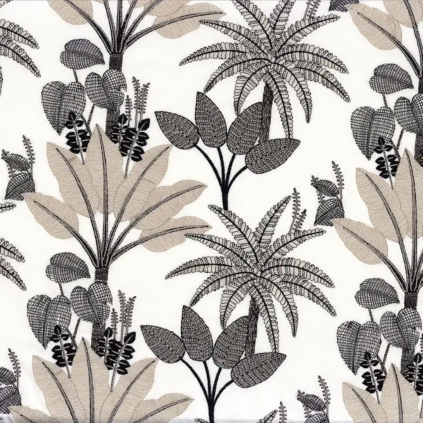 Olinda Fabric - Beige by black-grey botanical embroideried fabric from Camengo