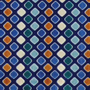 blue geometric velvet-chenille fabric from Camengo