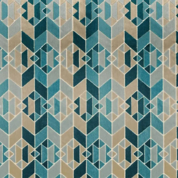 Jackson Square Fabric - Lagon by blue geometric jacquard fabric from Camengo