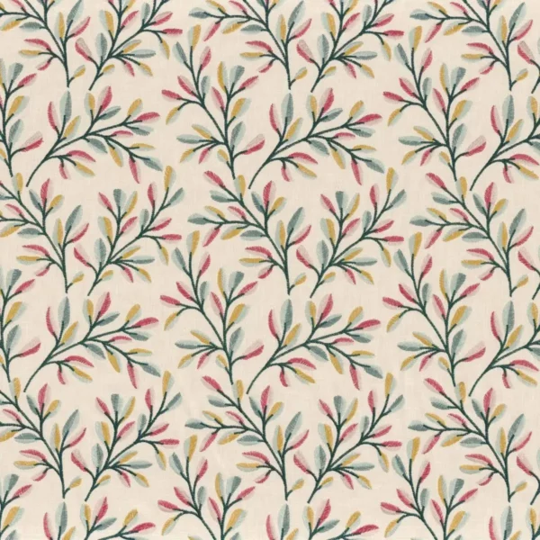 Paraty Fabric - Fuschia by multicolour botanical embroideried fabric from Camengo
