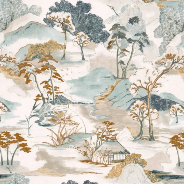 Matsu Lin Fabric - Celadon Terre De Sienne by neutral botanical linen fabric from Casamance