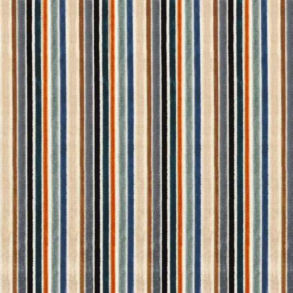 Georges Fabric - Bleu Multico by blue striped velvet-chenille fabric from Casamance