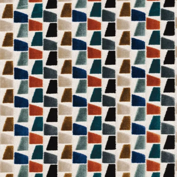 Paddington Fabric - Bleu Multico by blue geometric velvet-chenille fabric from Casamance