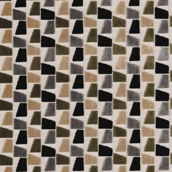 Paddington Fabric - Gris / Noir De Lune by black-grey geometric velvet-chenille fabric from Casamance