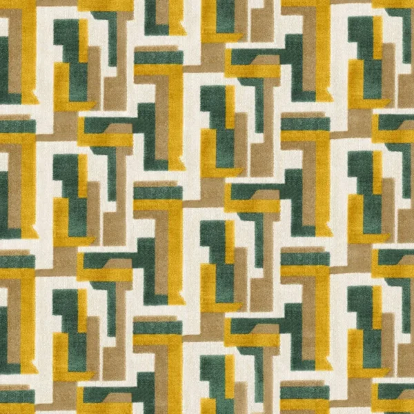 Bebop Fabric - Moutarde / Emeraude by green geometric velvet-chenille fabric from Casamance