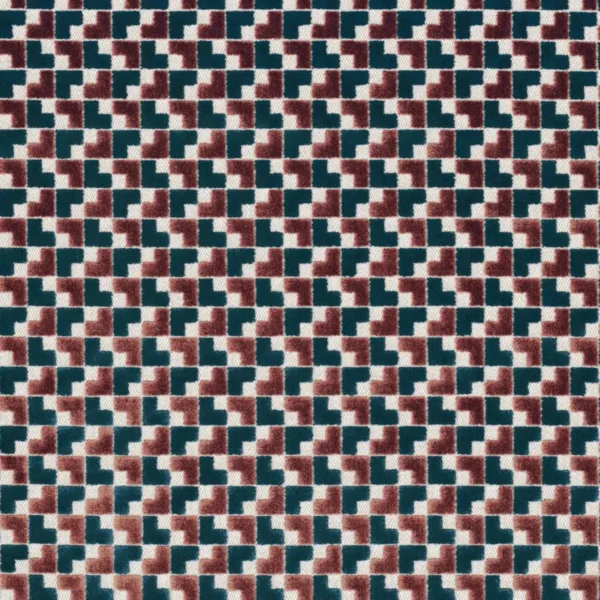 Baker Street Fabric - Bois De Rose / Petrole by blue geometric velvet-chenille fabric from Casamance
