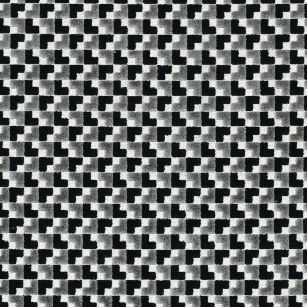 Baker Street Fabric - Gris / Noir De Lune by black-grey geometric velvet-chenille fabric from Casamance