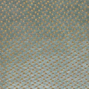 green geometric embroideried fabric from Casamance