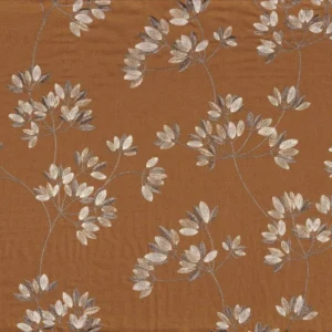 orange botanical embroideried fabric from Casamance