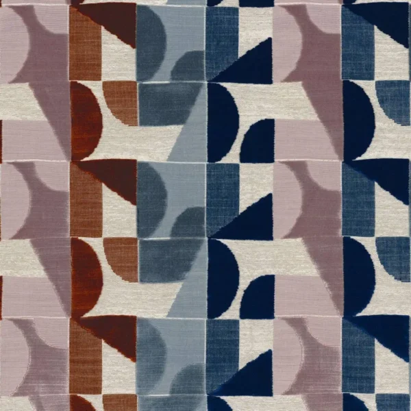Djinn Fabric - Roux / Marine by multicolour geometric velvet-chenille fabric from Casamance