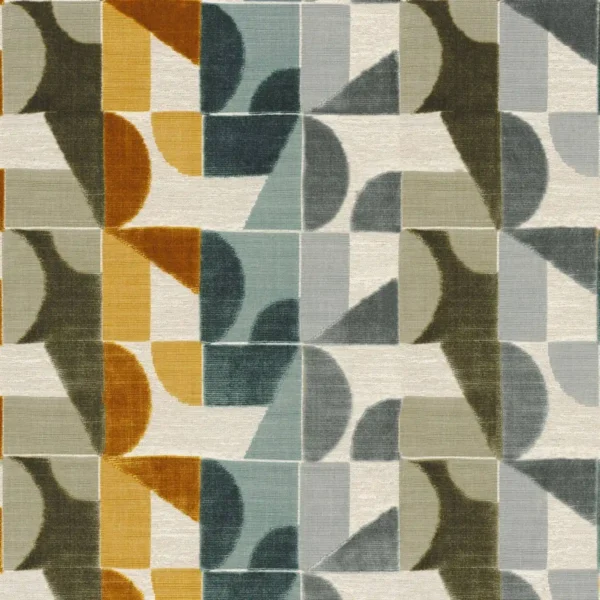 Djinn Fabric - Kaki / Celadon by blue geometric velvet-chenille fabric from Casamance