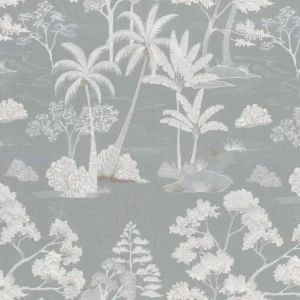 black-grey botanical embroideried fabric from Casamance