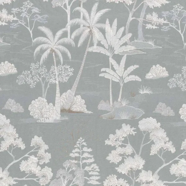 Larimar Fabric - Bleu Celadon by black-grey botanical embroideried fabric from Casamance
