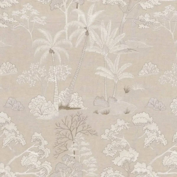 Larimar Fabric - Nacre by black-grey botanical embroideried fabric from Casamance