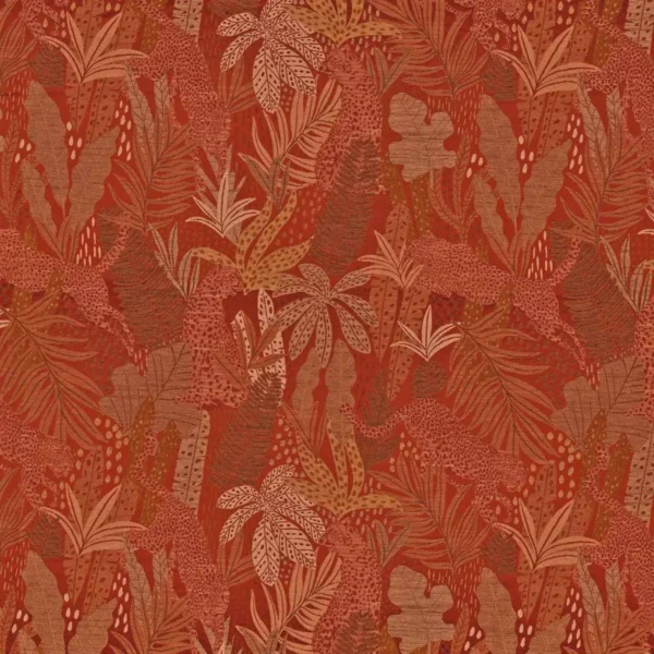 Panthere Fabric - Orange Brulee by orange botanical jacquard fabric from Casamance