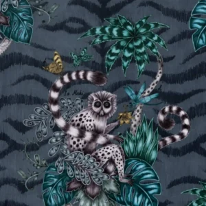 blue animal velvet-chenille fabric from Emma Shipley