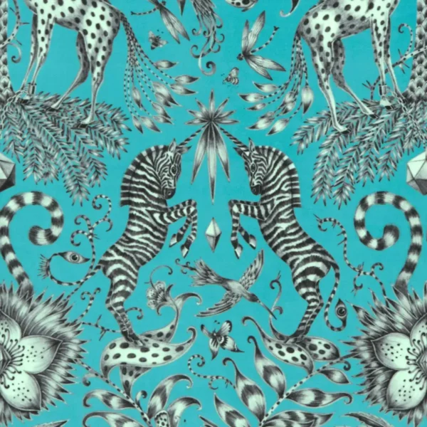 Kruger Fabric - Teal Velvet by blue animal velvet-chenille fabric from Emma Shipley