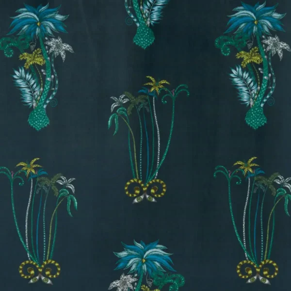 Jungle Palms Fabric - Navy Velvet by blue animal velvet-chenille fabric from Emma Shipley