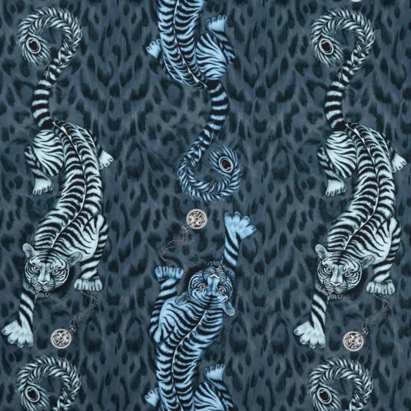 Tigris Fabric - Navy by blue animal cotton fabric from Emma Shipley