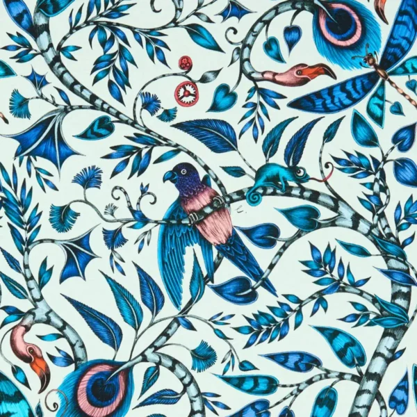 Rousseau Fabric - Blue by blue animal cotton fabric from Emma Shipley
