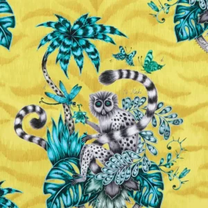 yellow animal cotton fabric from Emma Shipley