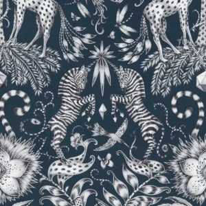 black-grey animal cotton fabric from Emma Shipley
