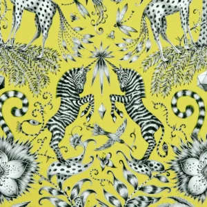 yellow animal cotton fabric from Emma Shipley