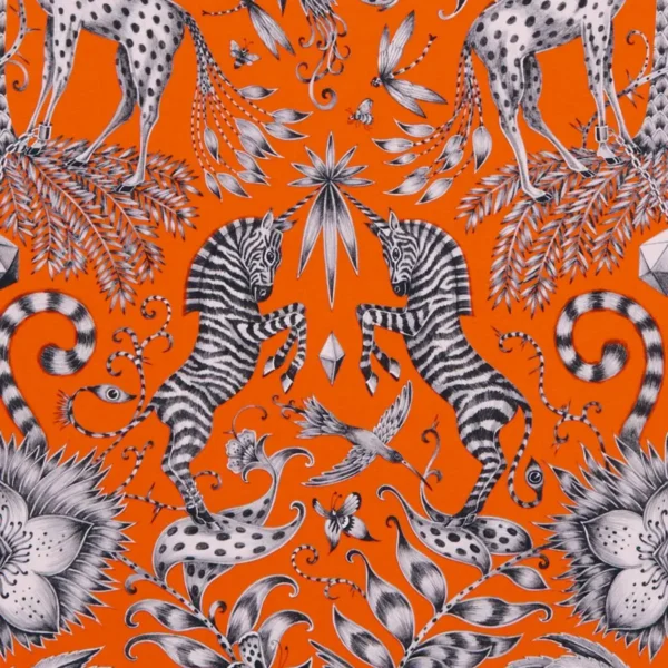 Kruger Fabric - Flame by orange animal cotton fabric from Emma Shipley