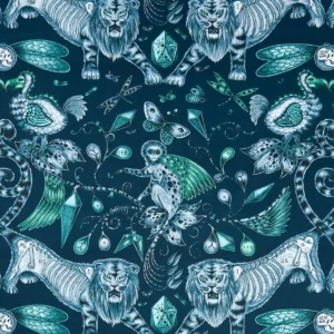 blue animal cotton fabric from Emma Shipley