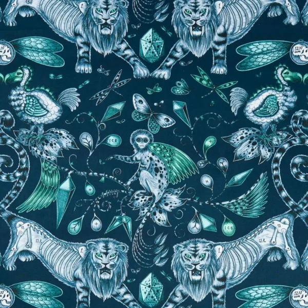 blue animal cotton fabric from Emma Shipley