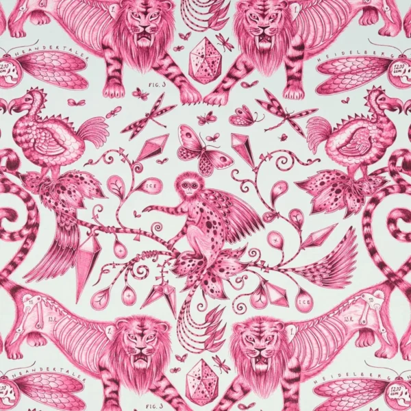 Extinct Fabric - Magenta by pink animal cotton fabric from Emma Shipley