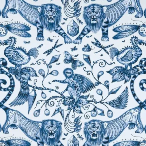 blue animal cotton fabric from Emma Shipley