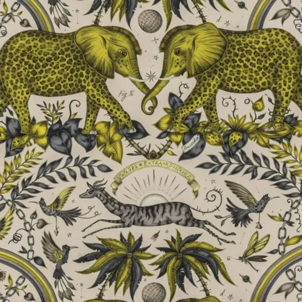 Zambezi Linen Fabric - Gold by black-grey animal linen fabric from Emma Shipley