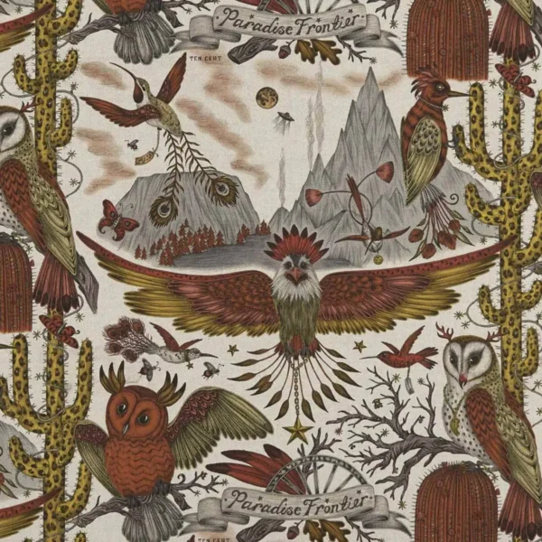 Frontier Linen Fabric - Gold by multicolour animal linen fabric from Emma Shipley