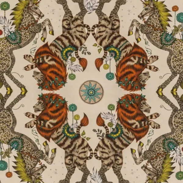 Caspian Linen Fabric - Gold by multicolour animal linen fabric from Emma Shipley