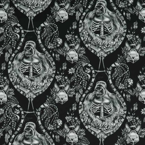 Silverback Fabric - Black by black-grey animal cotton fabric from Emma Shipley