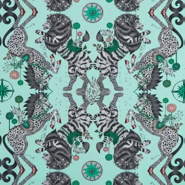 Caspian Fabric - Aqua by blue animal cotton fabric from Emma Shipley