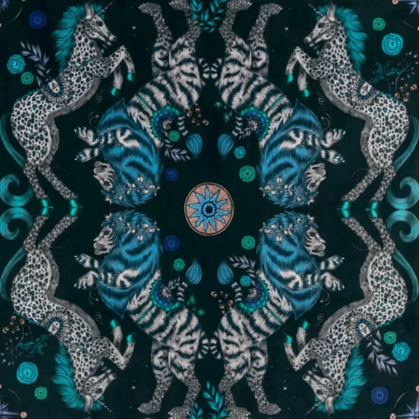 Caspian Velvet Fabric - Navy by black-grey animal velvet-chenille fabric from Emma Shipley