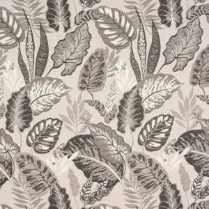 black-grey botanical jacquard fabric from Fryetts