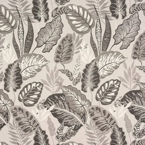Mendoza Fabric - Dove by black-grey botanical jacquard fabric from Fryetts