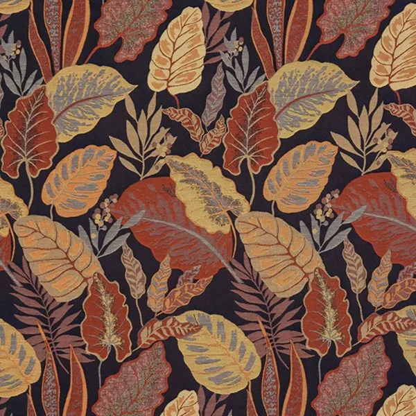Mendoza Fabric - Indigo by orange botanical jacquard fabric from Fryetts