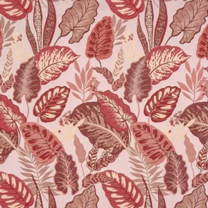 red botanical jacquard fabric from Fryetts