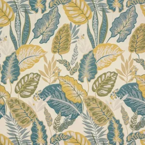 blue botanical jacquard fabric from Fryetts